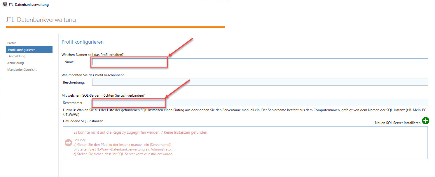 Datenbank Anmeldung