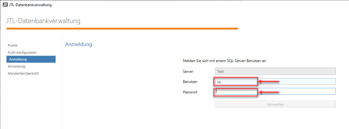 SQL Profil Anmelden